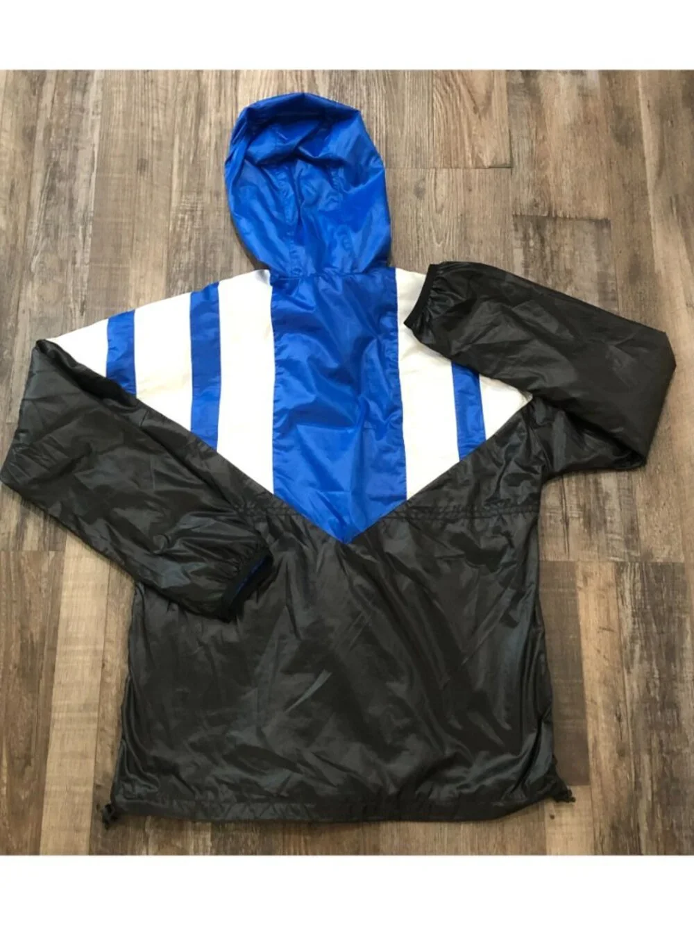 Rare Adidas Equipment Youth XL Black Blue & White Hooded Windbreaker Jacket